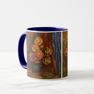 Renoir Impressionist Roses in Teal Vase Art Mug