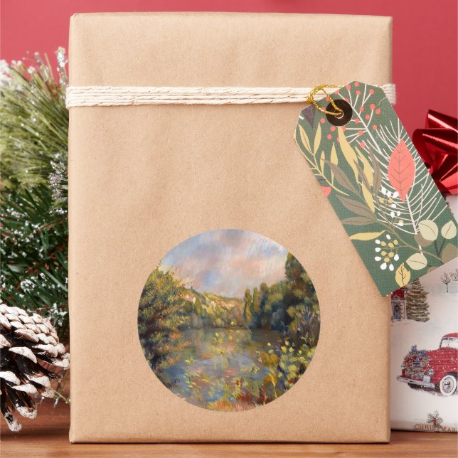 Renoir - Lakeside Landscape Classic Round Sticker (Holiday)