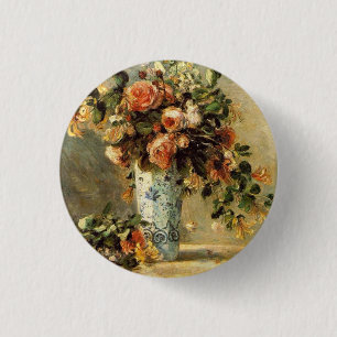 Renoir Roses and Jasmine in a Delft Vase 3 Cm Round Badge