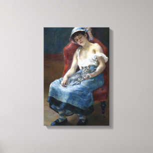 Renoir Sleeping Girl With Cat Classic Art Canvas Print