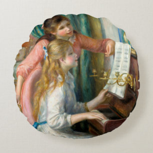 Renoir Two Girls at the Piano Print Music Fine Art Round Cushion