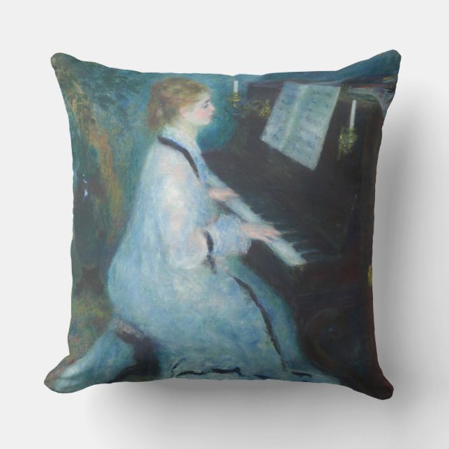 Renoir Woman at the Piano Vintage Impressionist  Cushion (Front)