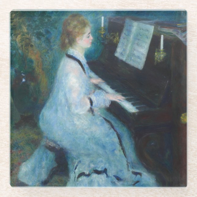 Renoir Woman at the Piano Vintage Impressionist  Glass Coaster (Front)