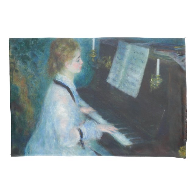 Renoir Woman at the Piano Vintage Impressionist  Pillowcase (Front)