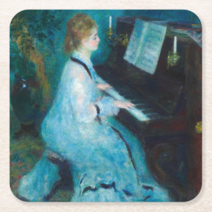 Renoir Woman at the Piano Vintage Impressionist Square Paper Coaster