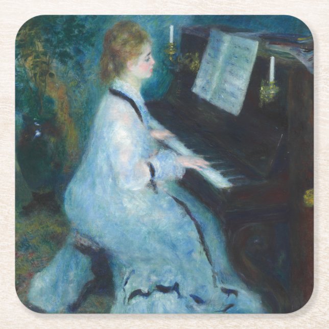 Renoir Woman at the Piano Vintage Impressionist  Square Paper Coaster (Front)