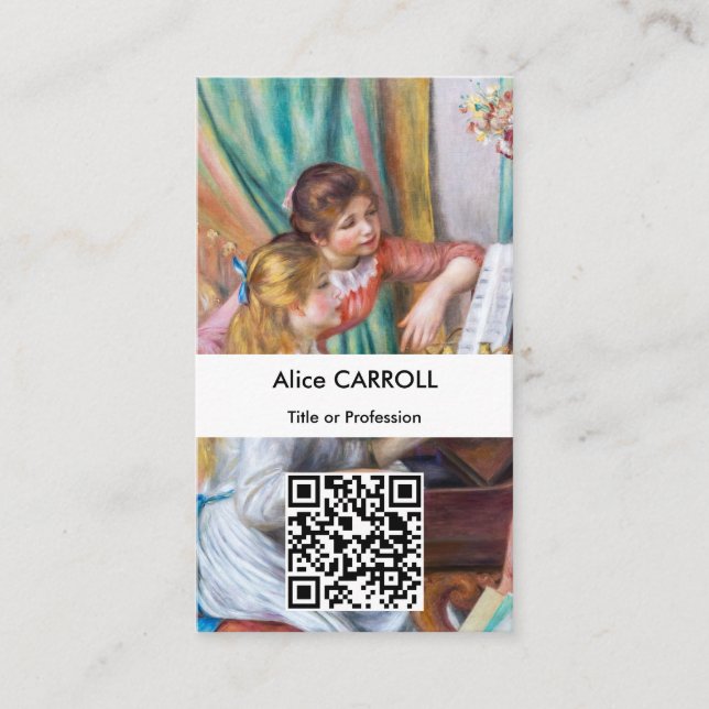 Renoir - Young Girls at the Piano - QR Code Business Card (Front)