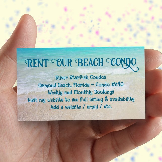 Rent My Beach Condo Custom Photo Advertisement (Condo rental card with place for your photo on the back.)