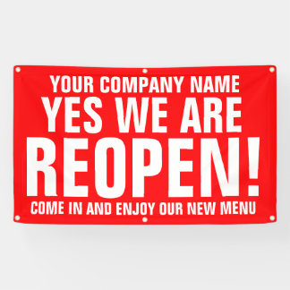 Reopen business call to action signage banner