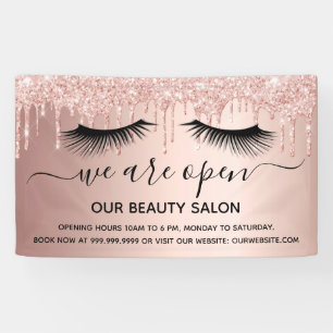 Reopening beauty salon rose gold glitter lashes banner