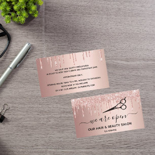 Reopening hair beauty salon rose gold drips business card