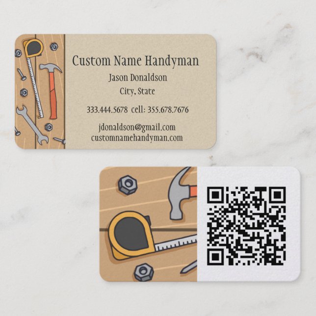 Repair Person, Handyman Custom QR Code Business Card (Front/Back)