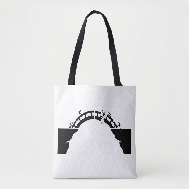 Repairing bridge silhouette teamwork graphics tote bag (Front)