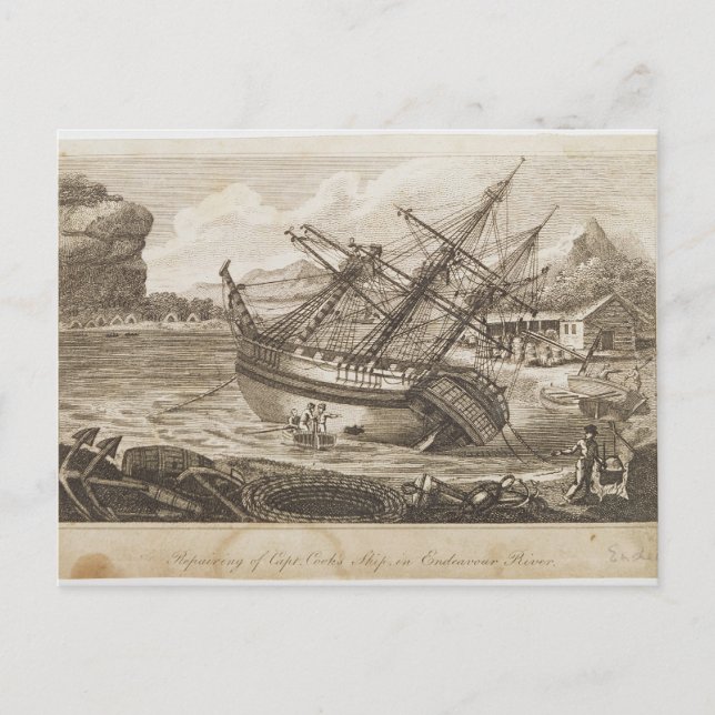 Repairing of Captain Cooks ship Postcard (Front)