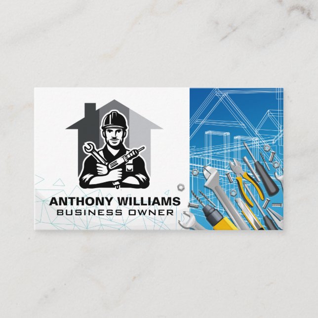 Repairman | Carpentry Tools | Blueprints  Business Card (Front)