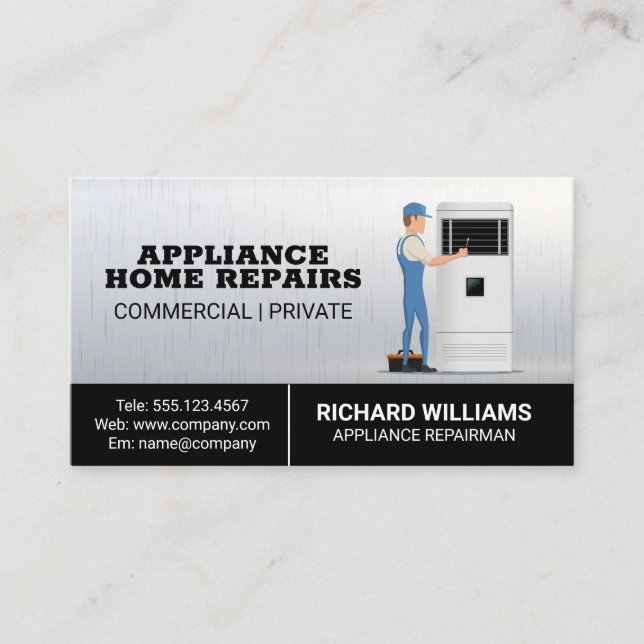 Repairman Fixing HVAC | Handyman Business Card (Front)