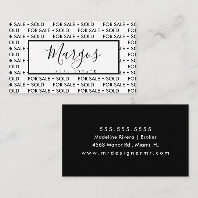  Repeat Home Sale Realtor Broker Black White Business Card (Front/Back)