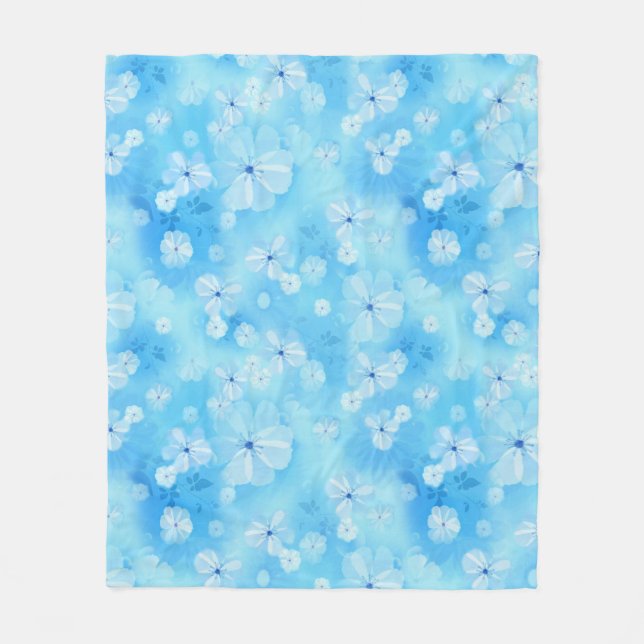 Repeat pale sky blue - white watercolor flowers fleece blanket (Front)