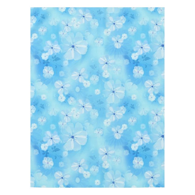 Repeat pale sky blue - white watercolor flowers tablecloth (Front)