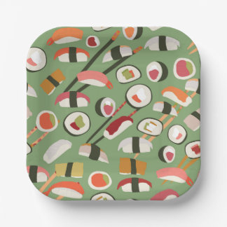 Repeat pattern with delicious hand drawn sushi paper plate