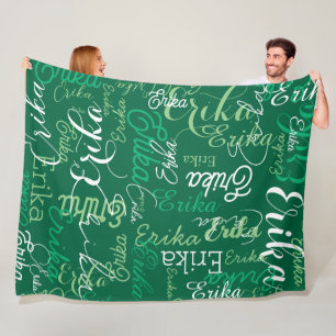 Repeated Names allover Emerald Green Fleece Blanket