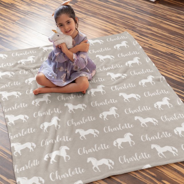 Repeated Names Horse Gray Simple Fleece Blanket (Creator Uploaded)