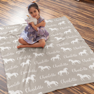 Repeated Names Horse Grey Simple Fleece Blanket