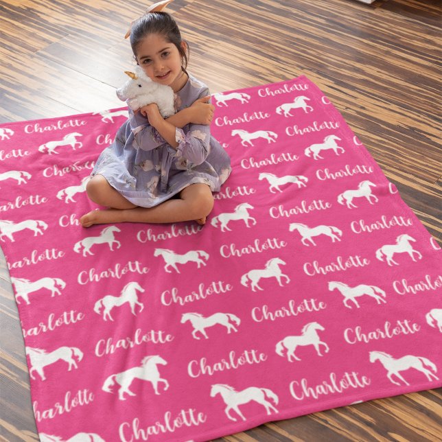 Repeated Names Horse Pink Simple Fleece Blanket (Creator Uploaded)