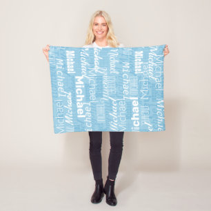 Repeated Personalised Names Shades of Blue Fleece Blanket