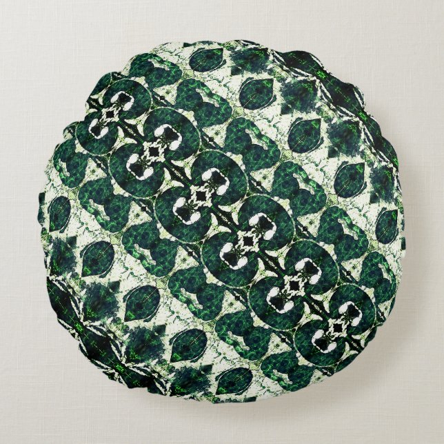 Repeated rough emerald green under white texture t round cushion (Front)