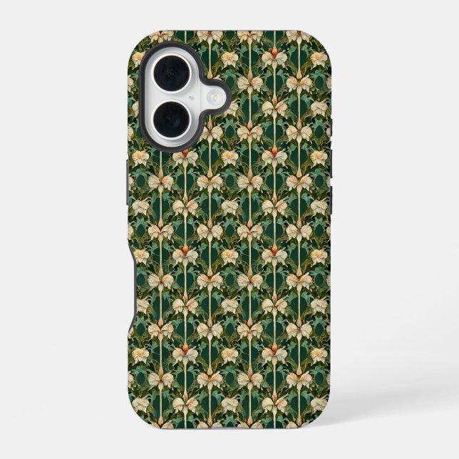 Repeating Botanical Patterns iPhone 16 Case (Back)