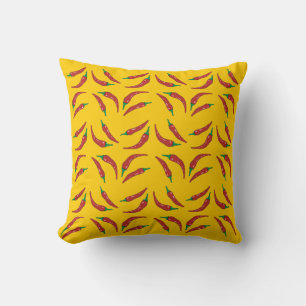 Repeating Chilli Peppers all over yellow Cushion