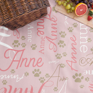 Repeating Colour Name and Dog Paw on dusty rose Fleece Blanket