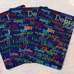 Repeating Colour Names all over Dark Blue Playing Cards<br><div class="desc">Add a name or any other special word to the template to create a stylish typographic pattern with different font styles and colours printed over dark blue (custom-colour) background</div>
