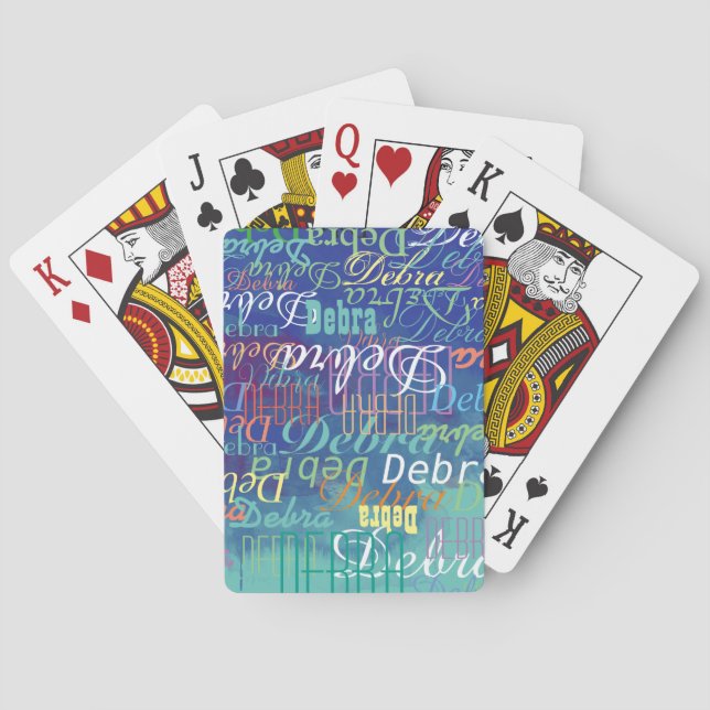 Repeating Colour Names all over watercolor blue Playing Cards (Back)