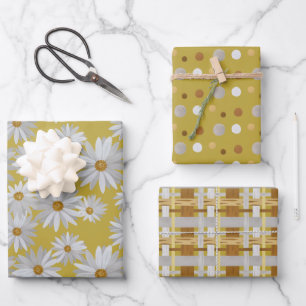 repeating daisy patterned wrapping paper sheet