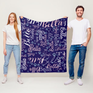 Repeating Dog Name all over dark blue Fleece Blanket