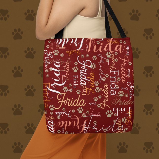 Repeating Dog Name and Paw Prints allover  Tote Bag (Creator Uploaded)