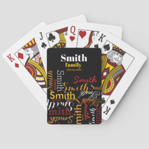 Repeating Family Name Typography Black Playing Cards