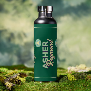 Repeating First & Last Name   Monogram on Green  Water Bottle