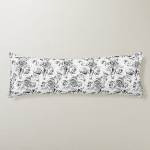 Repeating Floral Motif White Roses Pattern Body Cushion