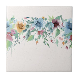 Repeating Flower Border Custom Colour Ceramic Tile