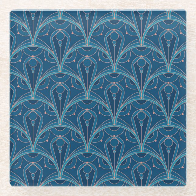 Repeating geometric Art Deco pattern Glass Coaster (Front)