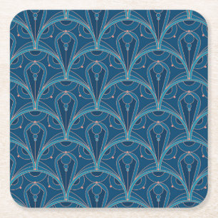 Repeating geometric Art Deco pattern Square Paper Coaster