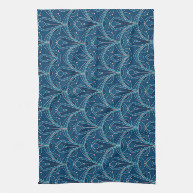Repeating geometric Art Deco pattern Tea Towel (Vertical)