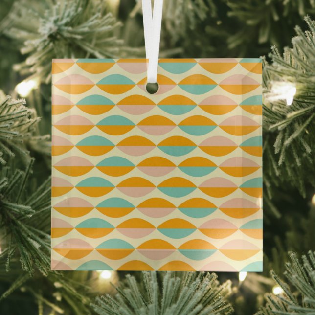 Repeating geometric pattern in beige background glass tree decoration (Insitu)