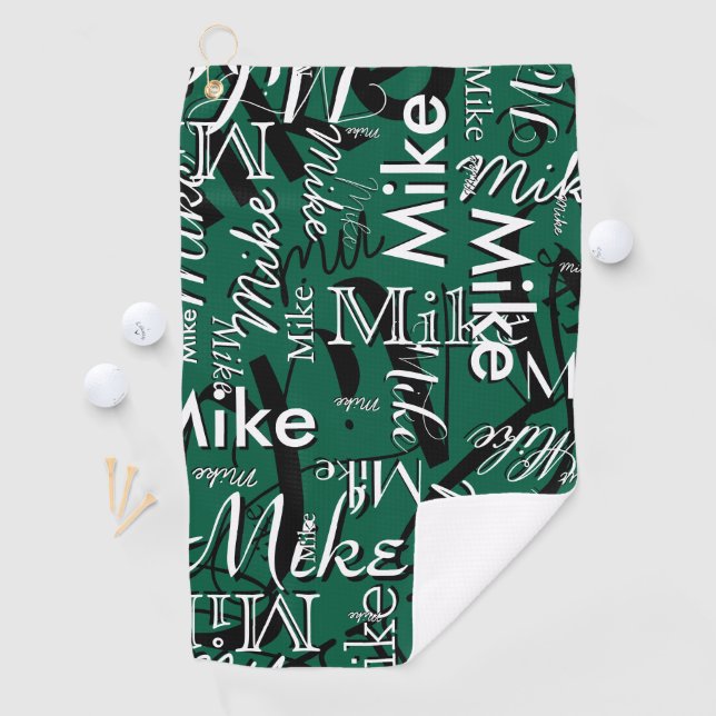 Repeating Golfers Name Hunter-Green Golf Towel (InSitu)