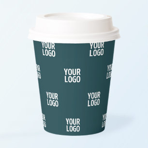 Repeating Image, Design or Logo   Dark Blue Green Paper Cups