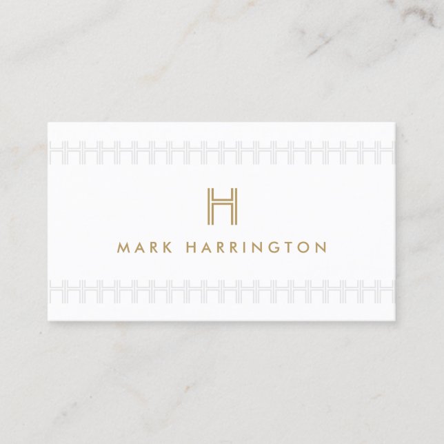 REPEATING INITIAL MONOGRAM ART DECO Gold & Grey Business Card (Front)