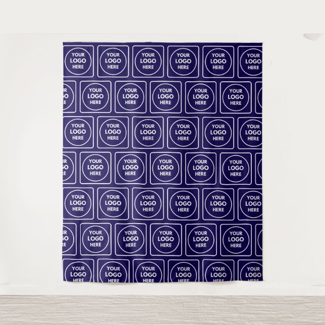 Repeating Logo Image Pattern Navy Blue Brand  Tapestry (Front)